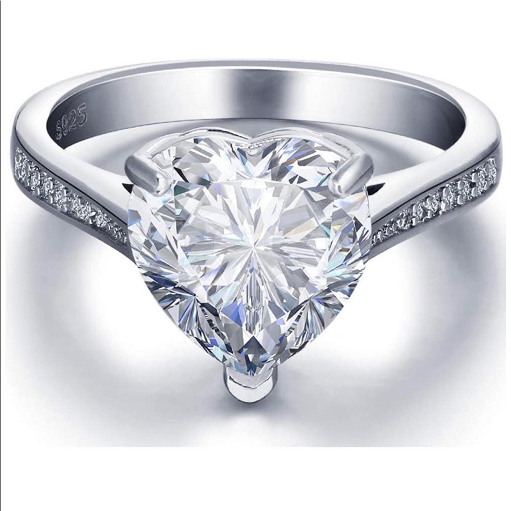 3 Carat Gold Plated Heart Shaped Solitaire Ring Size 6 - Picture 4 of 6